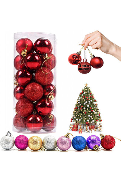 LIVESTN Set de 24 globuri de Crăciun, plastic, roșii, 4 cm