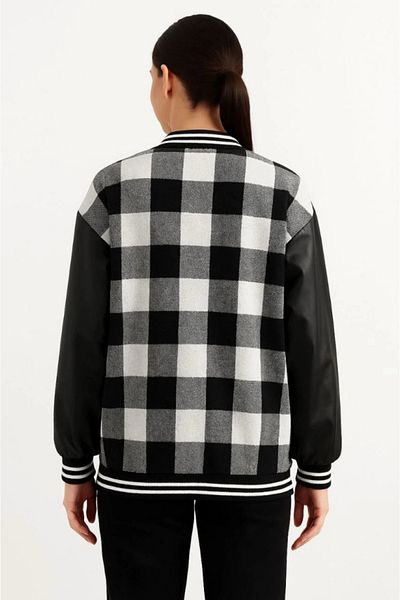 nedo7 Lumberjack College Jacket with Faux Leather Sleeves and Lining - Gray