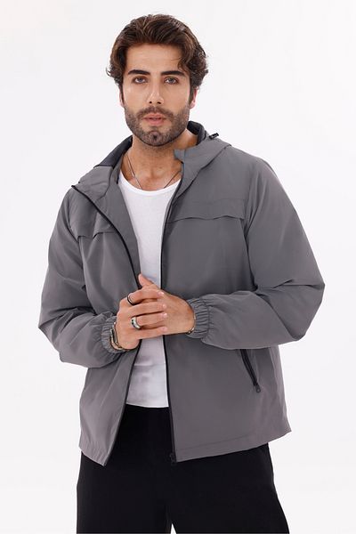 freemen Men's Anthracite Hooded Nova Fabric Lightweight and Durable Stylish Seasonal Water and Windproof Raincoat