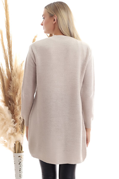 Marvine Women's Pocketed Long Sleeve Knitwear Cardigan Beige