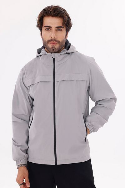 freemen Men's Light and Durable Stylish Seasonal Water and Windproof Raincoat with Light Gray Hood Nova Fabric