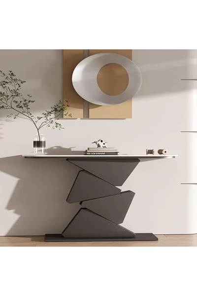 Raffine Multipurpose Use Modern Design Luxury Metal Base Console Table Glossy Rock Slab Tabletop Sofa Side