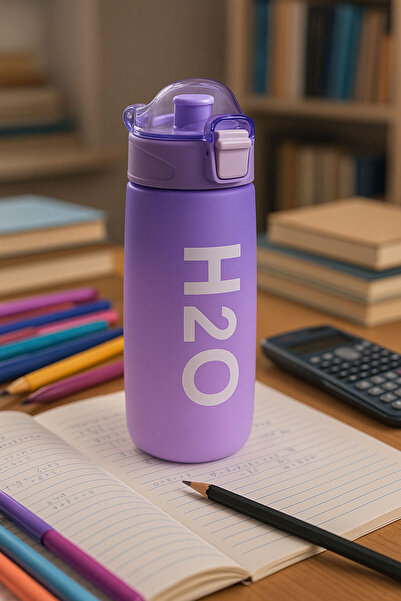 Tohana زجاجة مياه بلاستيكية بألوان الباستيل H2O مع غطاء ومقبض سعة 670 مل