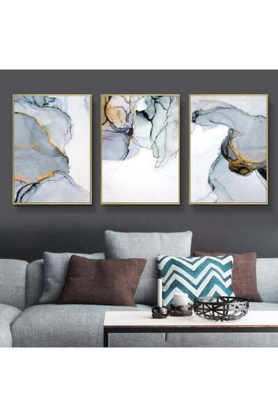 Emoda home Trove لوحة جدارية تجريدية من بلاكم لتزيين المنزل، لوحة قماشية بملمس رخامي أزرق وأخضر ورمادي، ملصقات جدارية