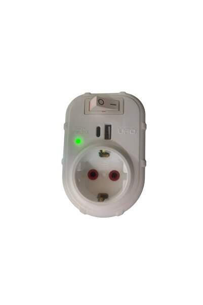 UFO Akım korumalı priz (tekli) anahtarlı (USB+type-c )beyaz renk termal 3000 watt 1. Sınıf kalite