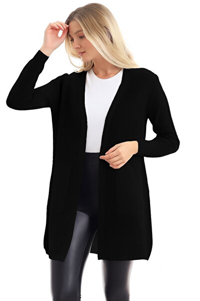 Marvine Women's Pocketed Long Sleeve Knitwear Cardigan Black
