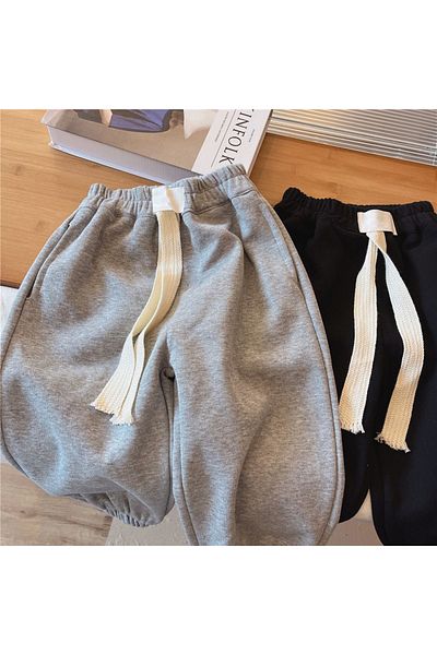 Generic Kids Elastic Waist Sweatpants Lettering Embroidered Grey 90 (2-3Years)
