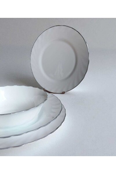 Luminarc Trianon 48 Parça 12 Kişilik Yaldızlı Beyaz Yemek Takımı Gms