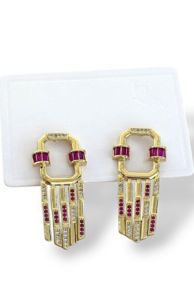 TAKIŞTIR Altın Renk Taş Detaylı Küpe (Çift)