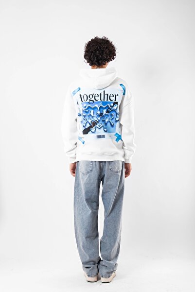 Tarzsokak Alb unisex supradimensionat cu imprimeu Together