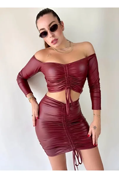 MetuCA Women's Gathered Leather Skirt Suit Opportunity Product