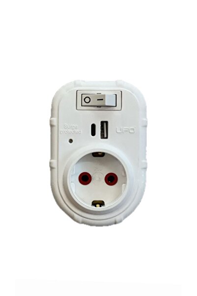 UFO Akım korumalı priz (tekli) anahtarlı (USB+type-c )beyaz renk termal 3000 watt 1. Sınıf kalite