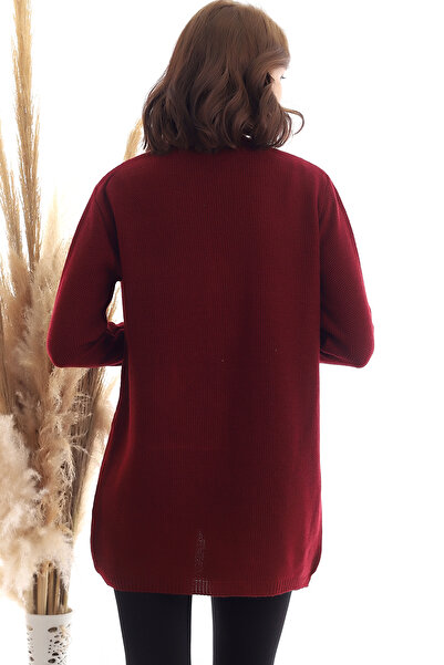 Marvine Women's Pocketed Long Sleeve Knitwear Cardigan Claret Red
