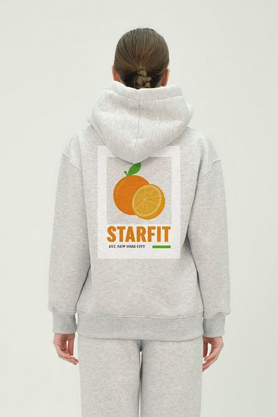 The Champ Clothing Oversize Unisex Tracksuit Set Gray Melange - 3 Thread Raised Fleece, Full Orange Print on the Back