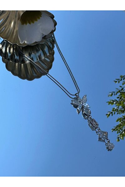 onse قلادة على شكل فراشة من الفولاذ المقاوم للصدأ باللون الفضي على شكل حرف Y ...