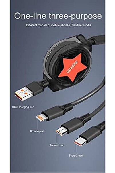 Datazone كابل USB Type C Micro USB قابل للسحب 3 في 1 من النوع C لهاتف Samsung Galaxy S8 / S9plus Plus لهاتف iPhone Ch
