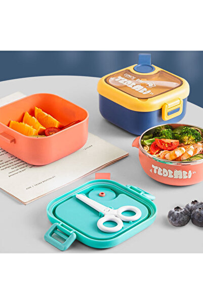 Mobcos Kids 304 Stainless Steel Mixing Bowl Insulated Baby Food BoxWith Spoon Scissors Set Food Storage Box