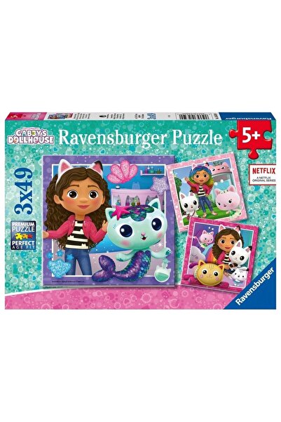 RAVENSBURGER Παζλ για παιδιά, Ravensburger, Το Σπίτι της Γάτας της Γκάμπι, 3x49 κομμάτια