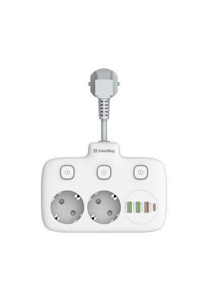 ColorWay Prelungitor priza 2 x EU 220 V, USB, Type-C ColorWay, 0.25 m, alb