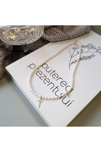 Abundo "Faith" necklace made of cultured pearls and 925 silver, 40 cm