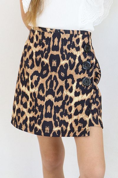 Breeze Girl's Shorts Skirt Leopard Pattern Button Accessory 6-12 Years, Brown