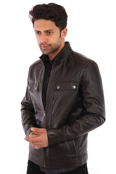 DeriWork Genuine Leather Black Men's Leather Coat Afshin Leather Jacket with Side Pockets