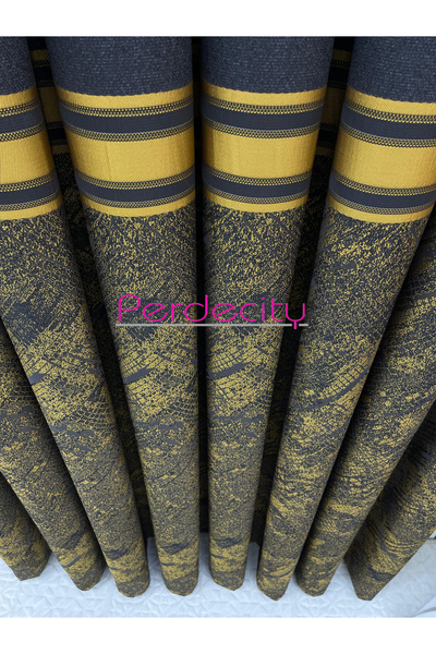 PERDECITY Dream Anthracite Gold Patterned Panel Backdrop Curtain 1X3 Tight Pile [Single Wing]