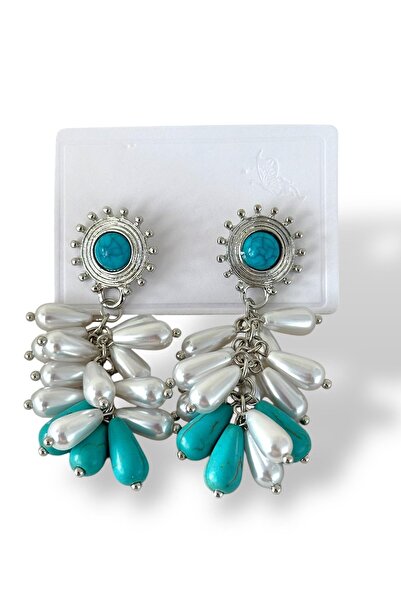 TAKIŞTIR Silver Color Pearl and Stone Detailed Dangle Earrings (Pair)