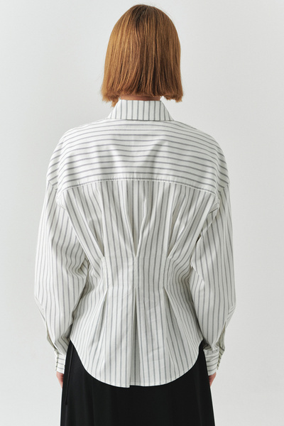Exquise Λευκό πουκάμισο με ριγέ μακρυμάνικο λεπτή εφαρμογή