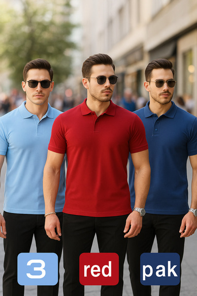 COMBİNE MİCHAİL Men's 3 Pack Short Sleeve Polo Neck T-Shirt