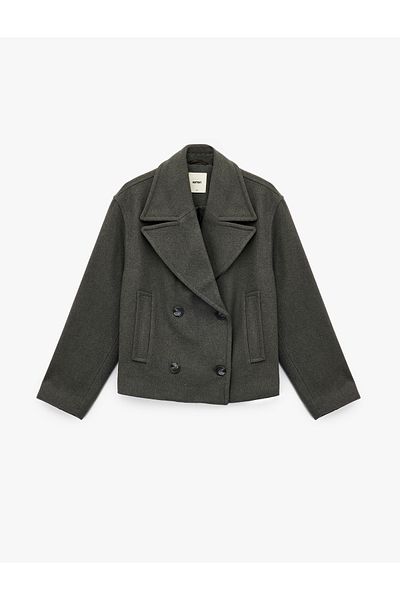 Koton Long Sleeve Pocket Button Double Breasted Short Cashmere Jacket