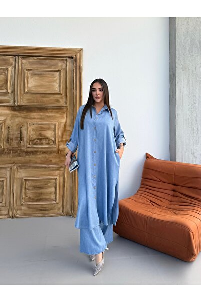 Tubik Γυναικείο μακρύ πουκάμισο παντελόνι κάτω επάνω σετ