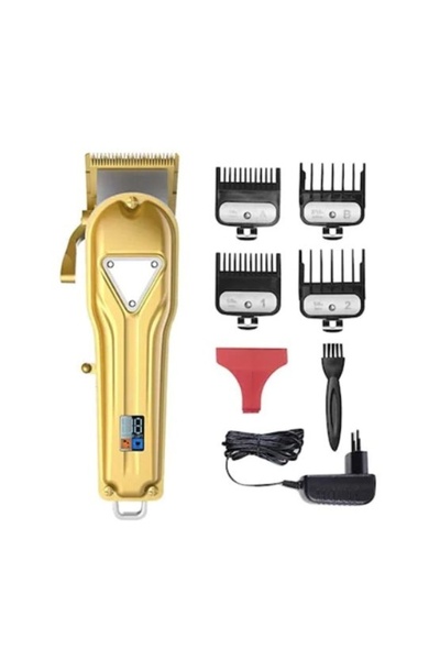 FOXMAG24 Professional hair clipper, metal housing, LED display, 4 spacers, gold