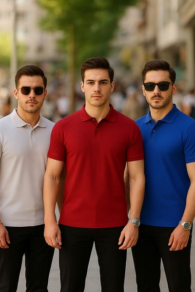 COMBİNE MİCHAİL Men's 3 Pack Short Sleeve Polo Neck T-Shirt