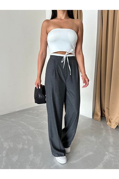 My Blog Anthracite Waistband Detailed Side Zipper Trousers - 3340