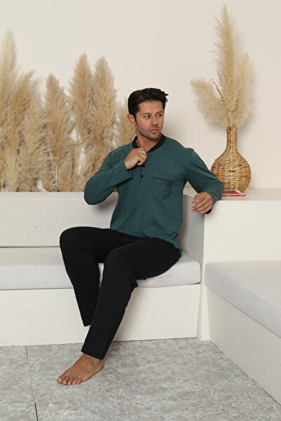 FORMO Erkek %100 Organik Doğal Pamuk Yüksek Kalite Düğmeli Uzun Kollu Pijama Takımı