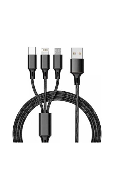 Dali 3in1 Charging and Data Transfer Cable, USB A to Micro-USB/USB Type-C/Lightning, Armor, 120cm, Black