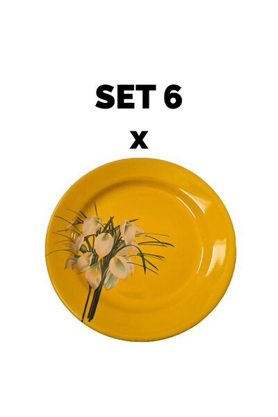 Cesiro Set 6 piese Farfurie intinsa, 23 cm, Galben cu floare cala
