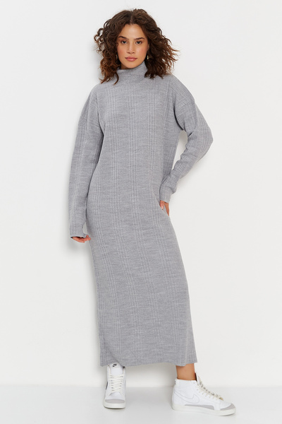 Hopoi Women's Ribbed Casual Long Knitwear Dress