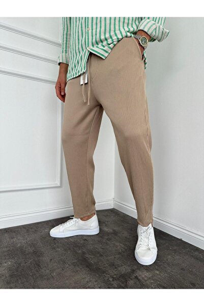 KağanKY Μπεζ κοτλέ Boyfriend Παντελόνι
