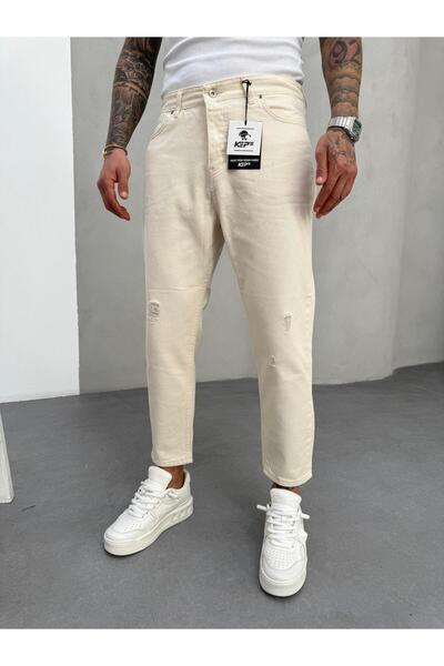 KağanKY Κρεμ λέιζερ λεπτομερής τζιν Boyfriend