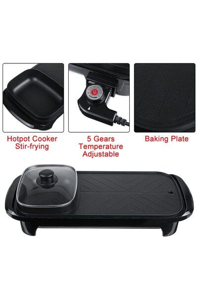 Cyber Electric Baking Pan 2 in 1 Hot Pot Grill, Hot Pot Frying Pan Non-Stick with Temperature Adjustments
