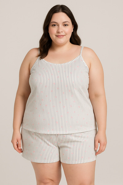 MODA Plus Size Battal Strap Shorts Suit / 2Xl-3Xl-4Xl