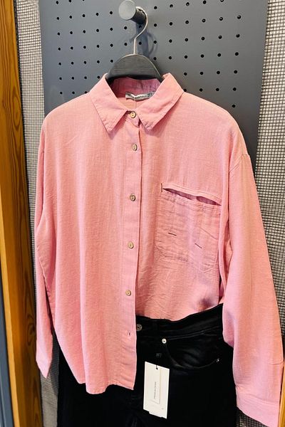FEMELLE Dusty Rose Oversize Cotton Linen Shirt Single Pocket Basic