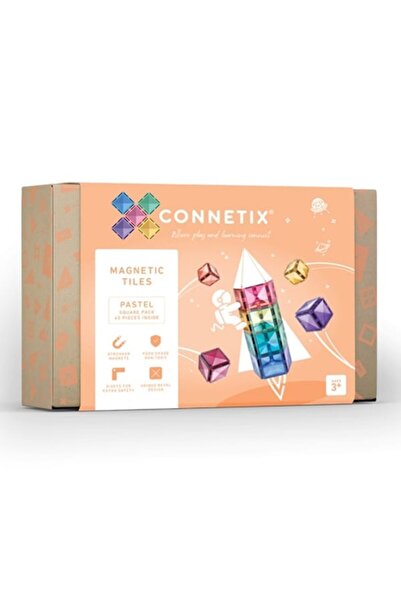 Connetix Magnetic Construction Set, Connetix, Magnetic Tiles, Pastel Square Pack, 40 Pieces