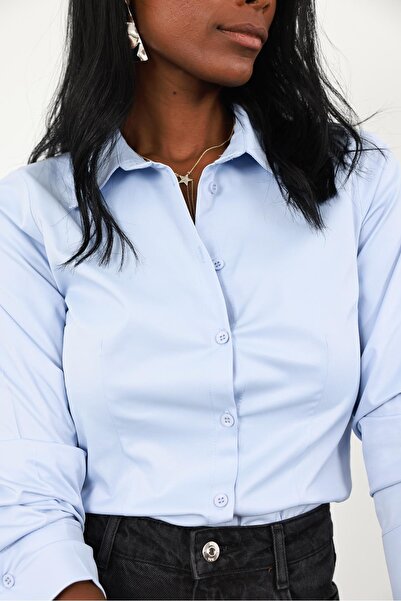 5in1Canpolat Blue Lycra Slim Fit Shirt 4897