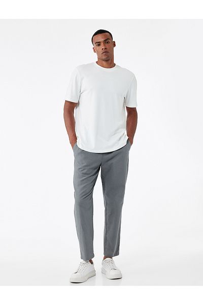 Koton Linen Cotton Blended Summer Chino Pants with Lace-Up Waist