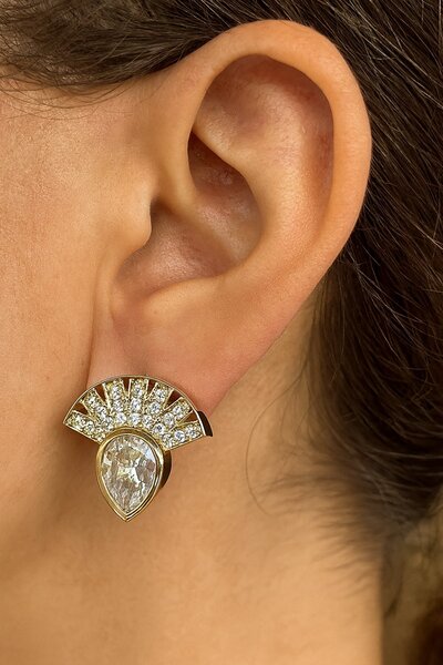 TAKIŞTIR Gold Color Stone Detailed Earrings (Pair)