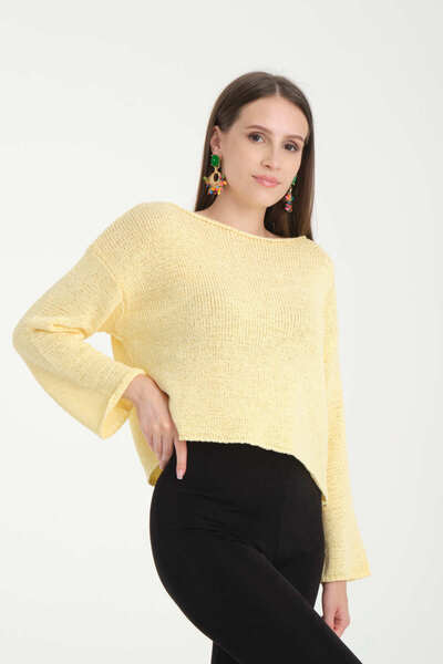İLKCET MODA Off Shoulder Yellow Oversize Women's Sweater