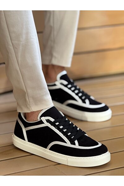 pabucmarketi Linen Lace-Up Men's Casual Shoes Black White